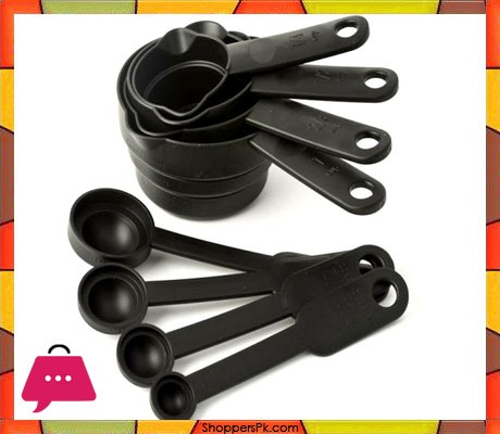 8 Pcs Black Plastic Measuring Cups Spoon Set