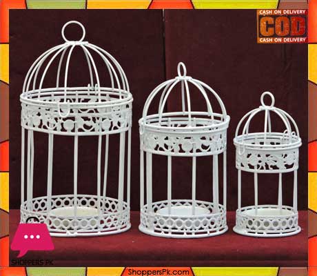 Metal Bird Cage Candle Holder 3 Pcs