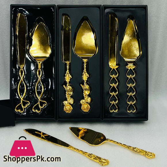 Celebration Gold Wedding Cake Knife & Server Set, Vintage Cake Cutting Utensils, Party Supplies Golden Anniversary Decorations (Elegant Gold)