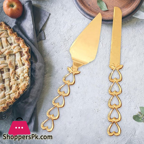 Celebration Gold Wedding Cake Knife & Server Set, Vintage Cake Cutting Utensils, Party Supplies Golden Anniversary Decorations (Elegant Gold)