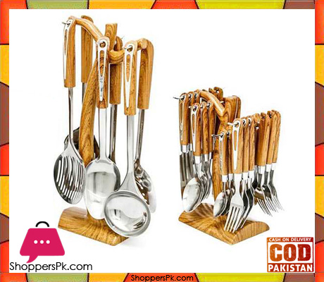 Caspian ABS Plastic Wooden Cutlery Set & Kitchen Tool Set