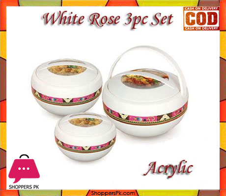 Happy White Rose 3 Pcs Hot Pot Set Acrylic