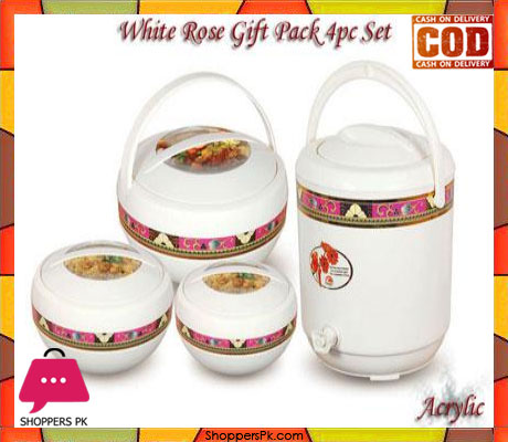 Happy White Rose Gift Pack Hot Pot Water Coolar 4 Pcs Set