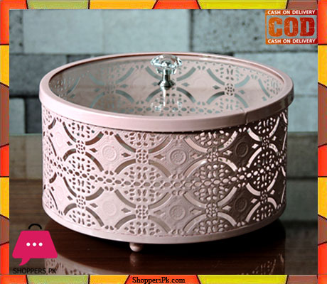 Metal Lace Candy Box Glass Cover Round
