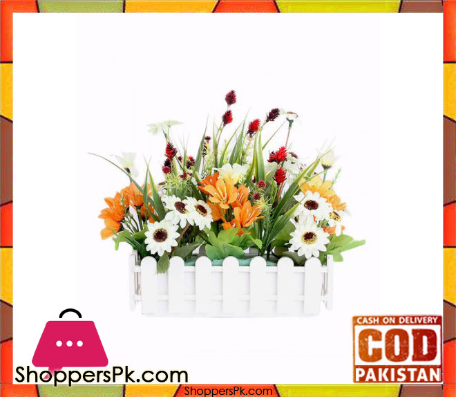 The Florist Multicolored Artificial Flower Plastic Fence Arrangement - FL31