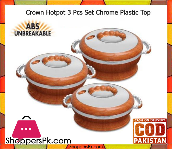 Crown Hotpot 3 Pcs Set Chrome Plastic Top
