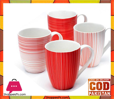 Symphony Alfersco Fine Line Red Mug 4 Pcs Set #SY6038