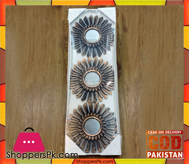 3 Pcs Plastic Frame Wall Hanging Mirror Set 24 CM Antique Copper 0-4