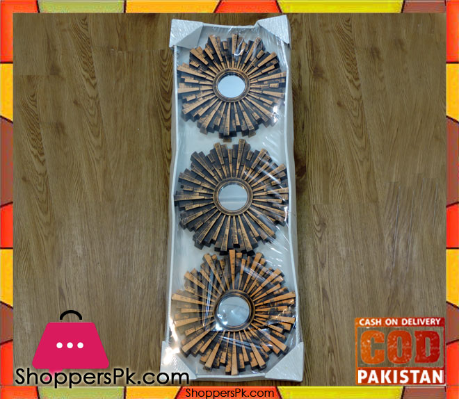 3 Pcs Plastic Frame Wall Hanging Mirror Set 24 CM Antique Copper 0-5
