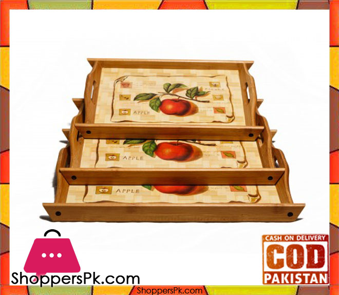 3 Piece Bamboo Serving Tray Set (Rustic Apple)