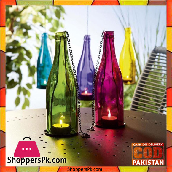 Colored Glass Bottle Candle Holder