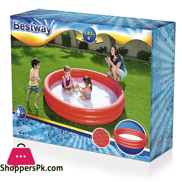 Bestway Inflatable Swimming Pool 6 Feet x 13 Inch Kids Play 3-Ring Pool -51027