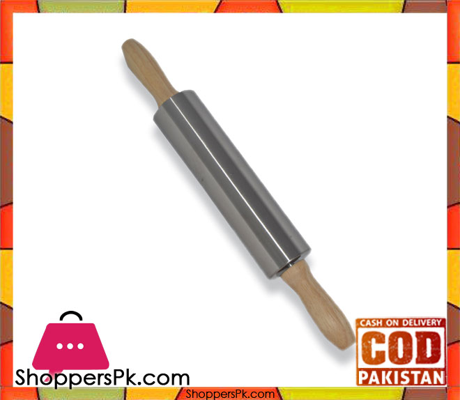 Rolling Pin Stainless Steel Wooden Handle