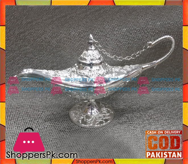 Pewter Metal Silver Aladdin Lamp Table Decoration Large