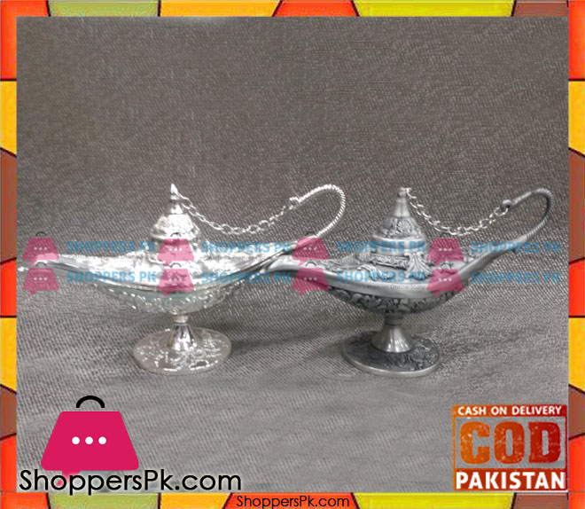 Pewter Metal Silver Aladdin Lamp Table Decoration Large