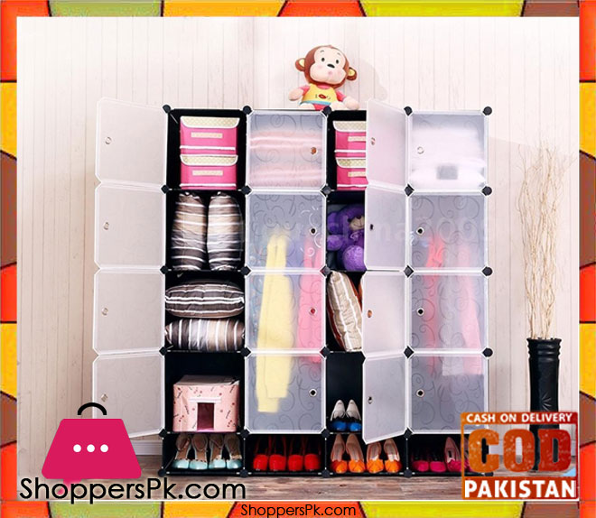Intelligent Plastic Portable Cube Cabinet -16 Cube + Shoe Rack