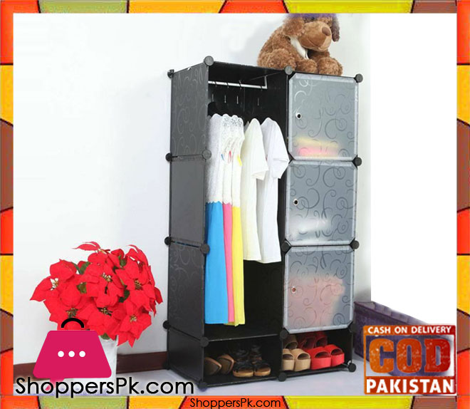 Intelligent Plastic Portable Cube Cabinet - 8 Cube with 1 Cloth Hanging + Shoe Rack