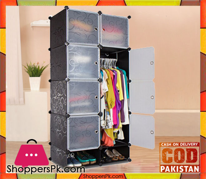 Intelligent Plastic Portable Cube Cabinet - 8 Cube with 1 Cloth Hanging + Shoe Rack