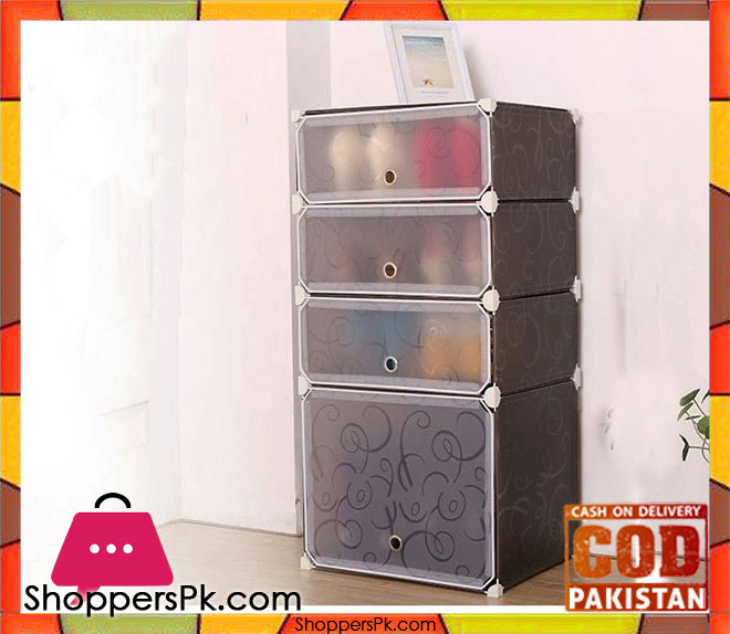 Intelligent Plastic Portable 4 Cube Shoe Cabinet with 1 Big Cabinet