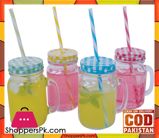 Mason Jar Check Led & Colour Straw