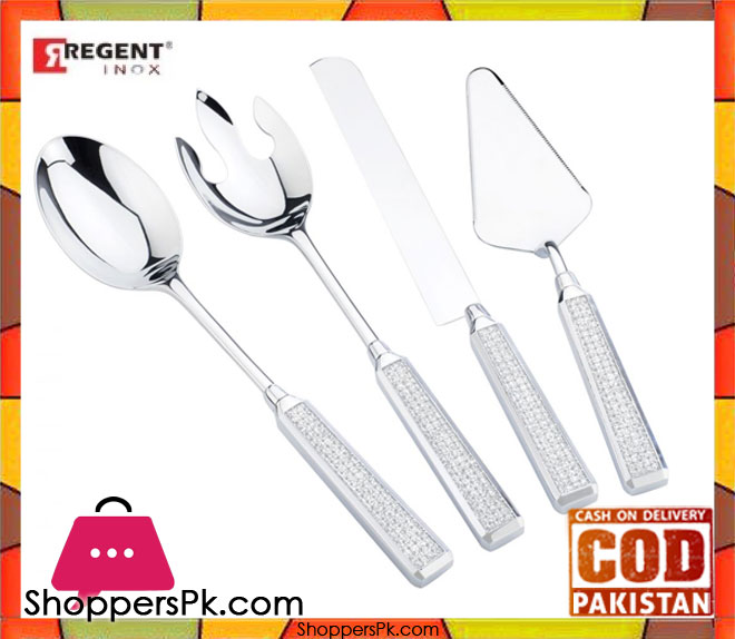 Regent Glitter 4 Piece Spoon Stainless Steel Server Set CK0044CW