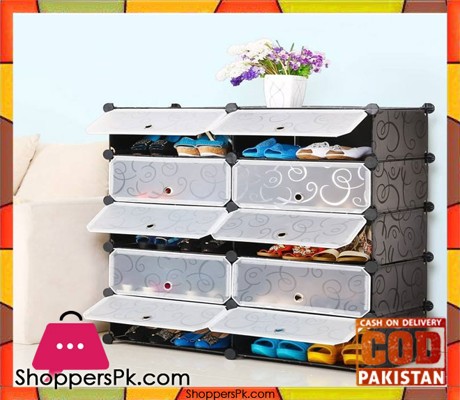 Intelligent Plastic Portable Cube Cabinet - Shoe Rack 10 Cube