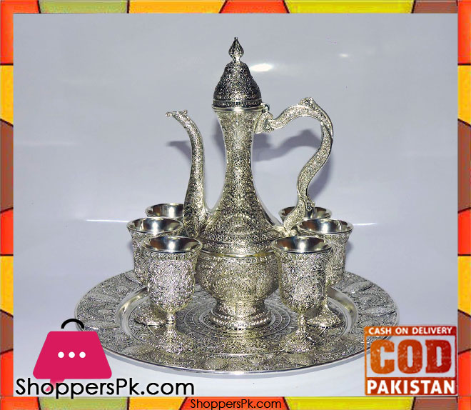 Arabic Turkish Coffee Cups Gawa Set of 8 Silver - Zam Zam Water Set
