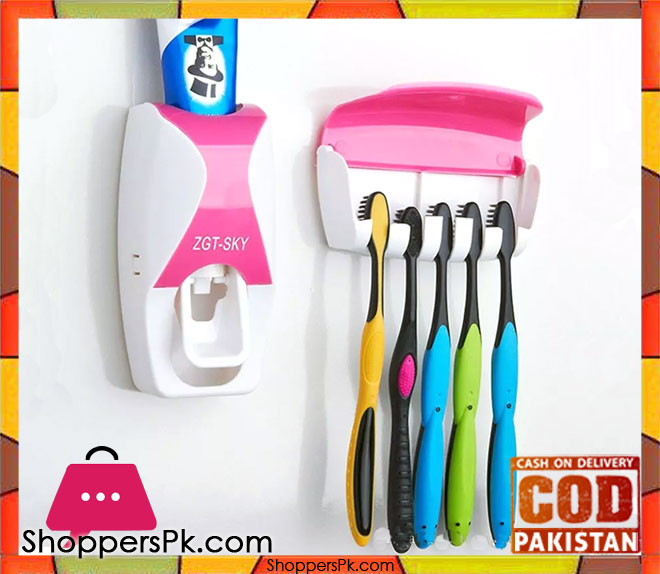 Bathroom Automatic Toothpaste Dispenser + 5pcs Toothbrush Holder