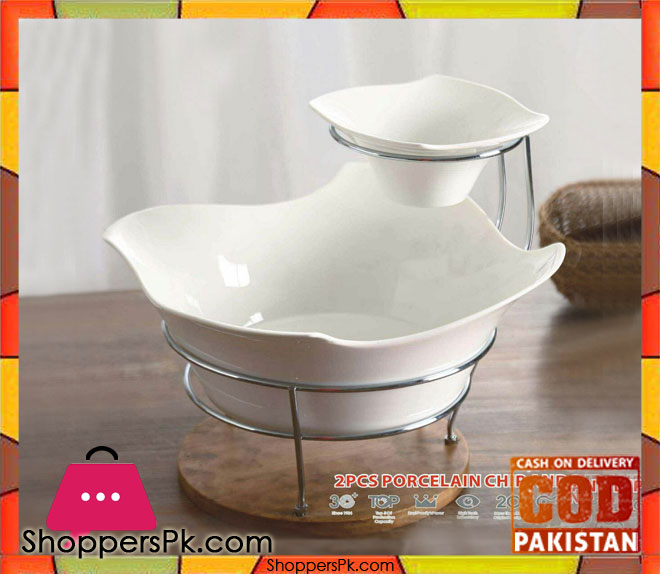 SOLECASA Porcelain 2 Pcs Bowl Set with Stand