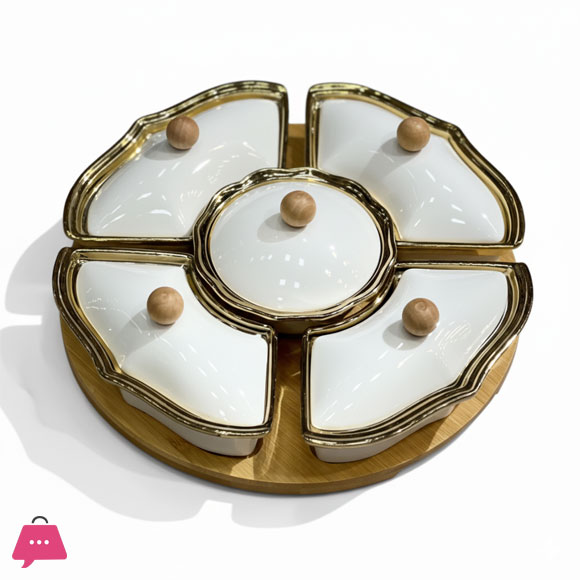 Sectional Serving Dish with Wooden Stand