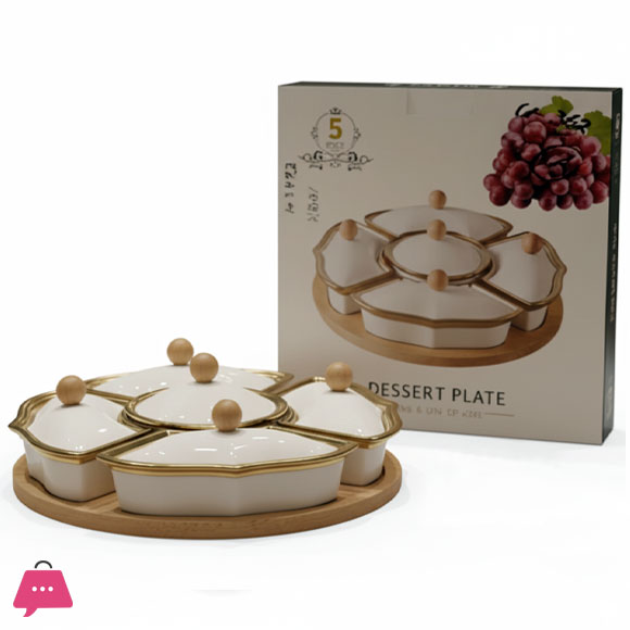 Sectional Serving Dish with Wooden Stand