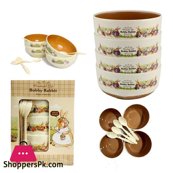 Bobby Rabbit Food Containing Plastic Bowls With Spoons For Kids Set Of 4