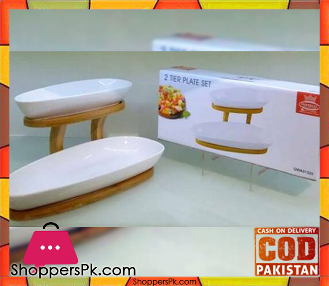 Imperial 2 Tier Serving Plate Set with Wooden Stand