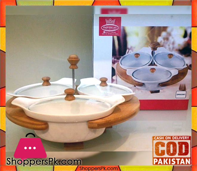 Imperial 3 Pieces Serving Dish Wooden With Stand