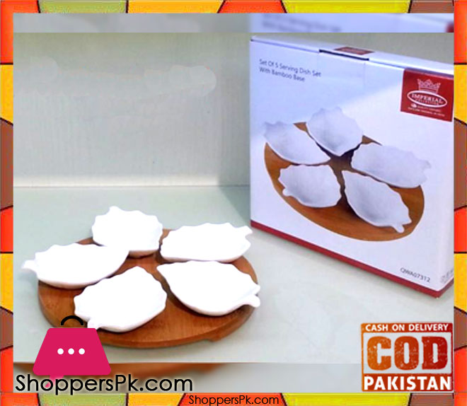 Imperial Set Of 5 Serving Dish Wit Bamboo Base