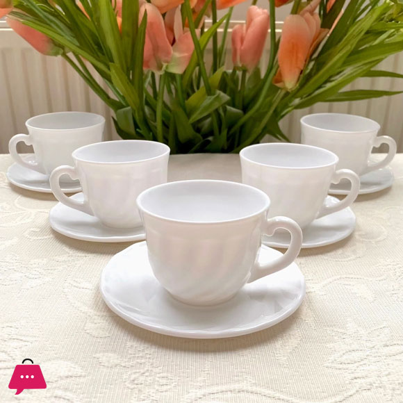Opal Glass Marble Cup and Saucer Set