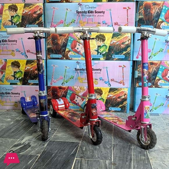 Shopino Kids Scooter Foldable - Black & Transparent Wheel - Bacchon ki Scooty - Adjustable Height - 2-8 Years Kids