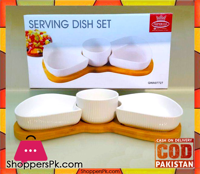 Imperial 3 Pieces Serving Dish With Bamboo Wooden Stand