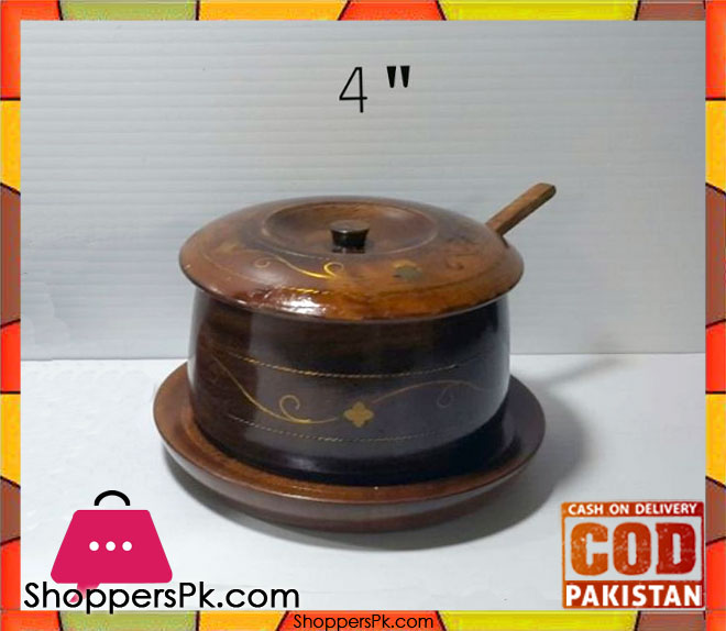 Wooden Brass Work Sugar Pot 4 Inch