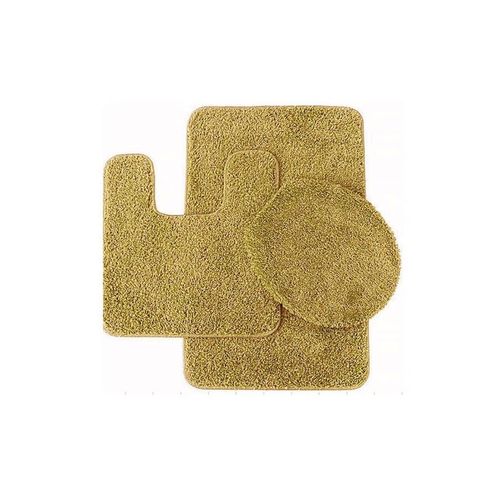 Set of 3 - Bath Mat, Contour & Toilet Lid Cover - Golden