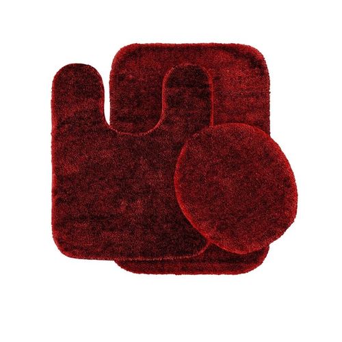 3 Pc Bathroom Set Bath Mat RUG, Contour, and Toilet Lid Cover, with Rubber Backing