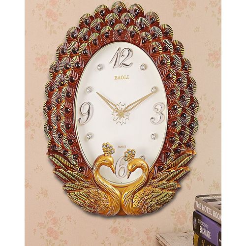 wall clock peacock brown