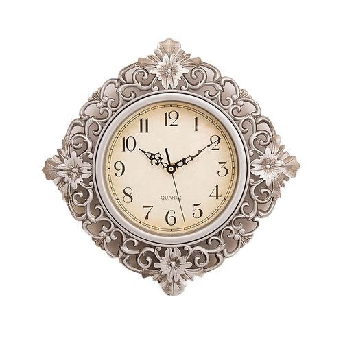 Floral Pattern Wall Clock With Silver Finish - 12x12 inch