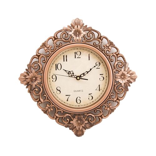 Floral Pattern Wall Clock With Bronze Finish - 12x12 inch