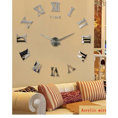 GIANT WALL CLOCK ROMAN- SILVER
