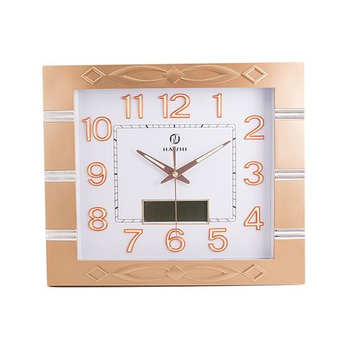 Analog and Digital Radium Numbers Wall Clock 14x16 inch - Golden and Silver