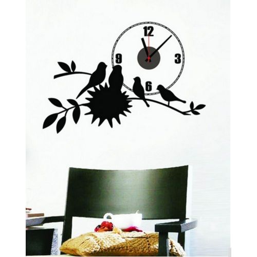 Bird & Nest Wall Clock - Black