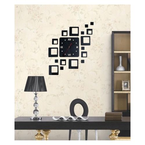 Floating Squares Design Wall Clock - Black