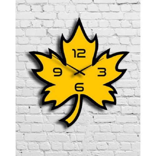 Yellow & Black Leaf Wall Clock