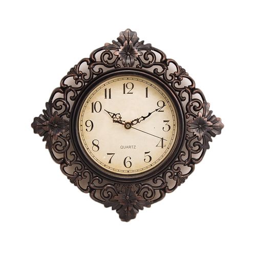 Floral Pattern Wall Clock With Black Finish - 12x12 inch